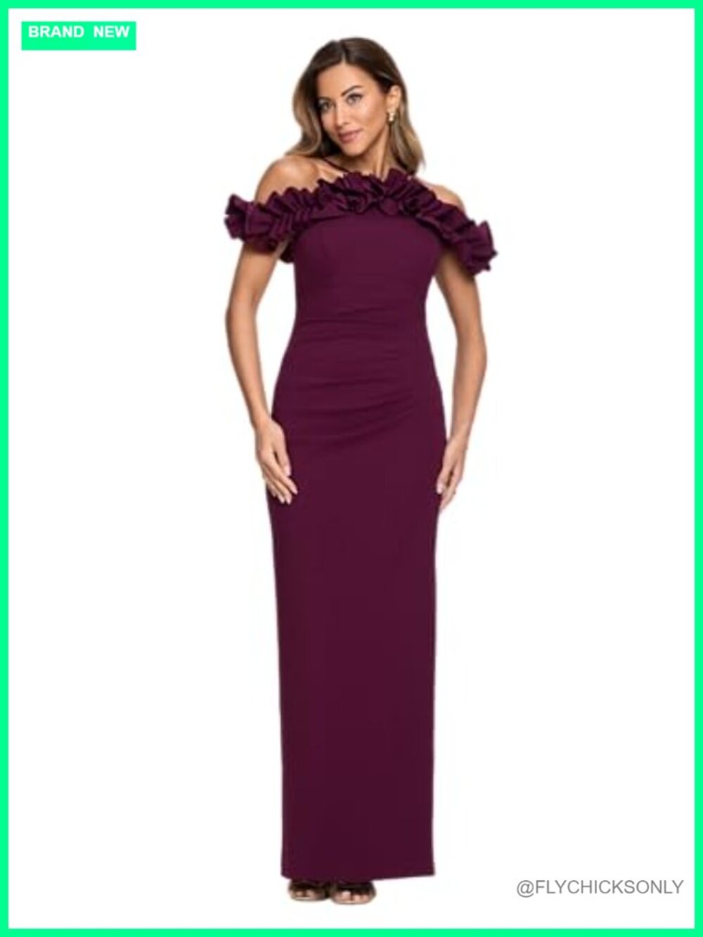 Halter Neck Ruffled Cross Front Evening Gown Formal Dress